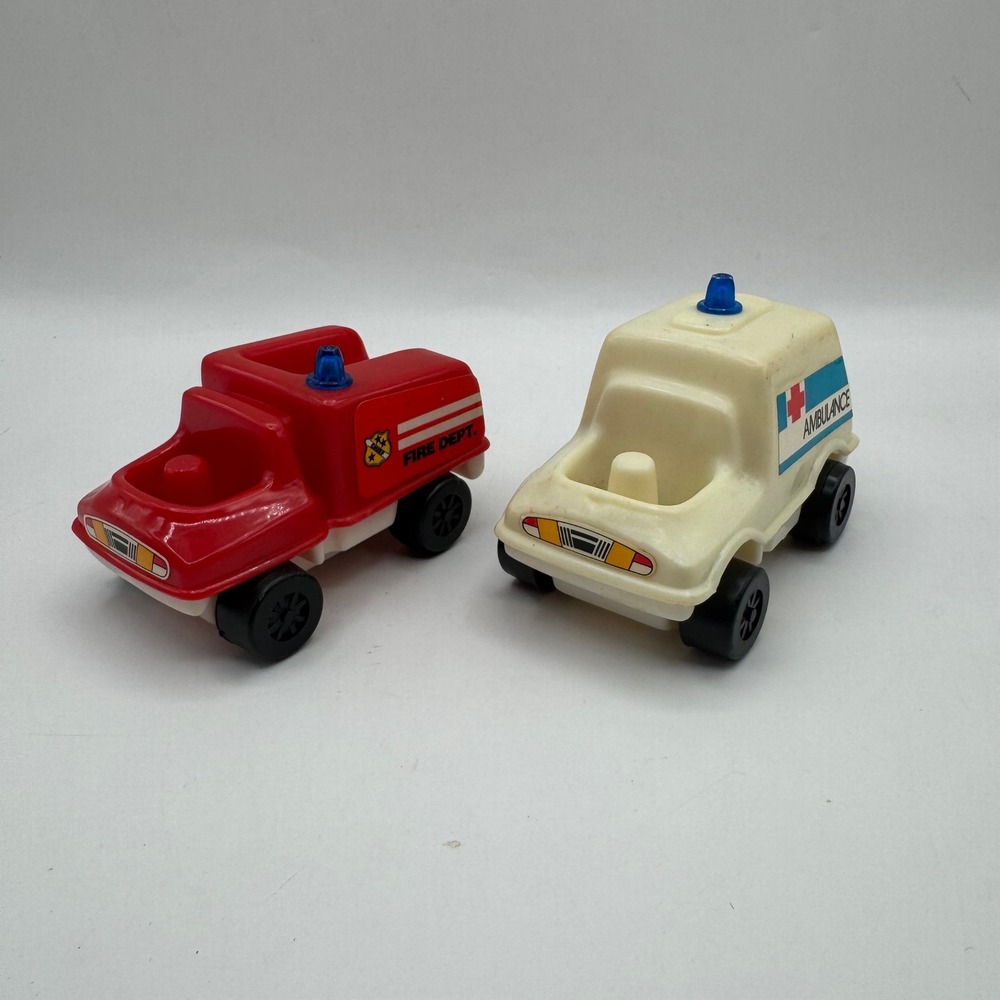 Toy Vehicle Set Toddler Red White Fire Truck Ambulance Hong Kong Vintage